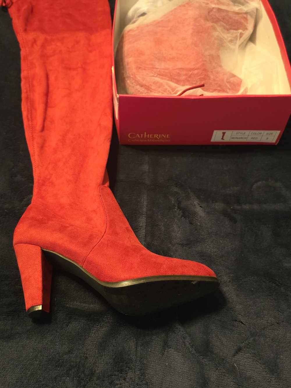 Red Over-The-Knee Suede Block Heel Boots